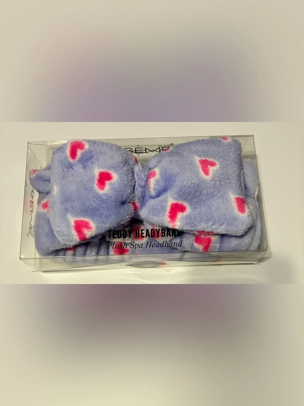 NWT The Crème Shop Teddy Headyband Plush Spa Headband — Purple Hearts